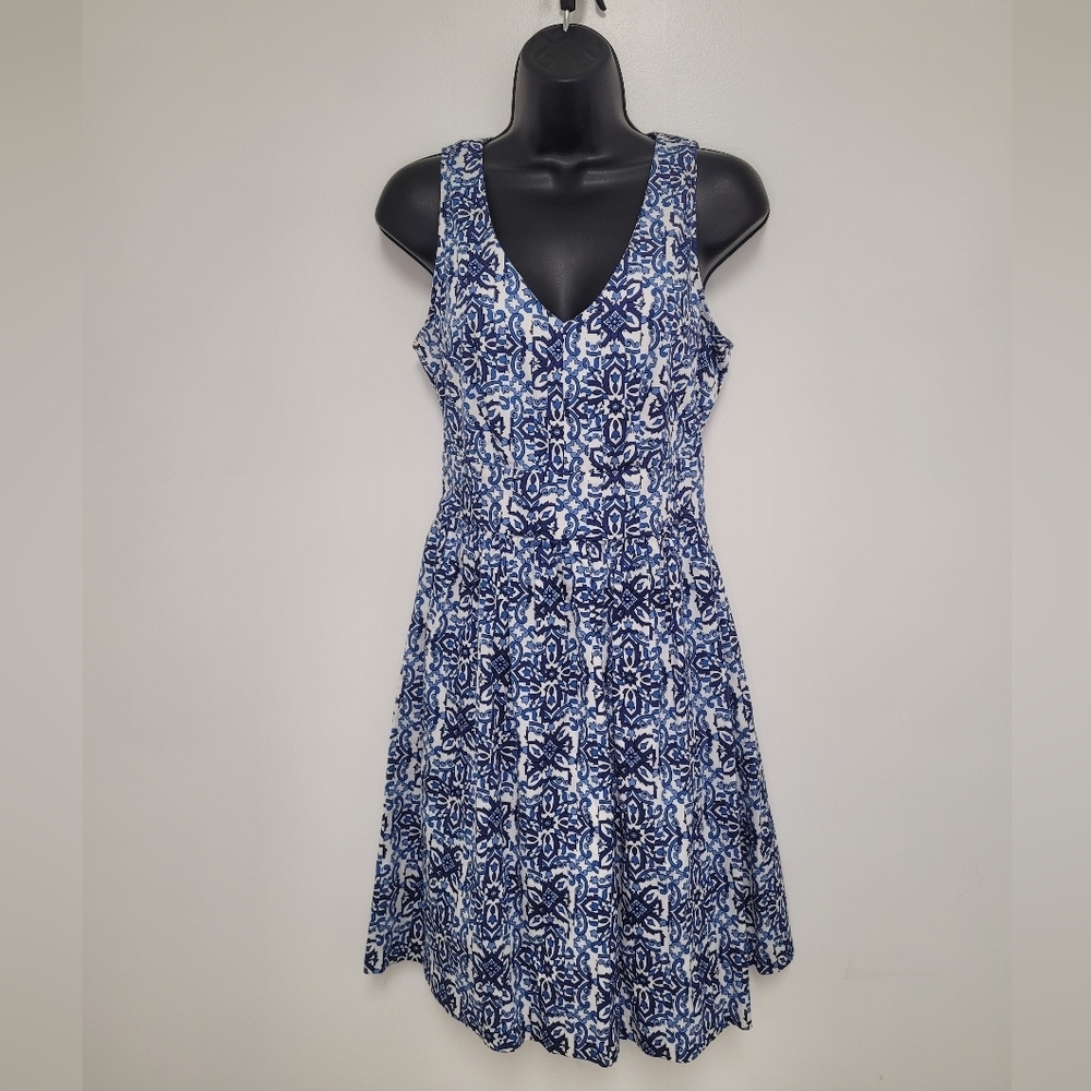 Milly For Design Nation Banvin Blue Combo A Line Floral Knee Length Dress sz 6